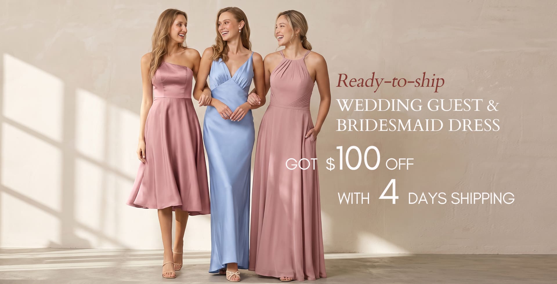 Ready-to-ship wedding guest & bridesmaid dress got $100 off with 4 day shipping