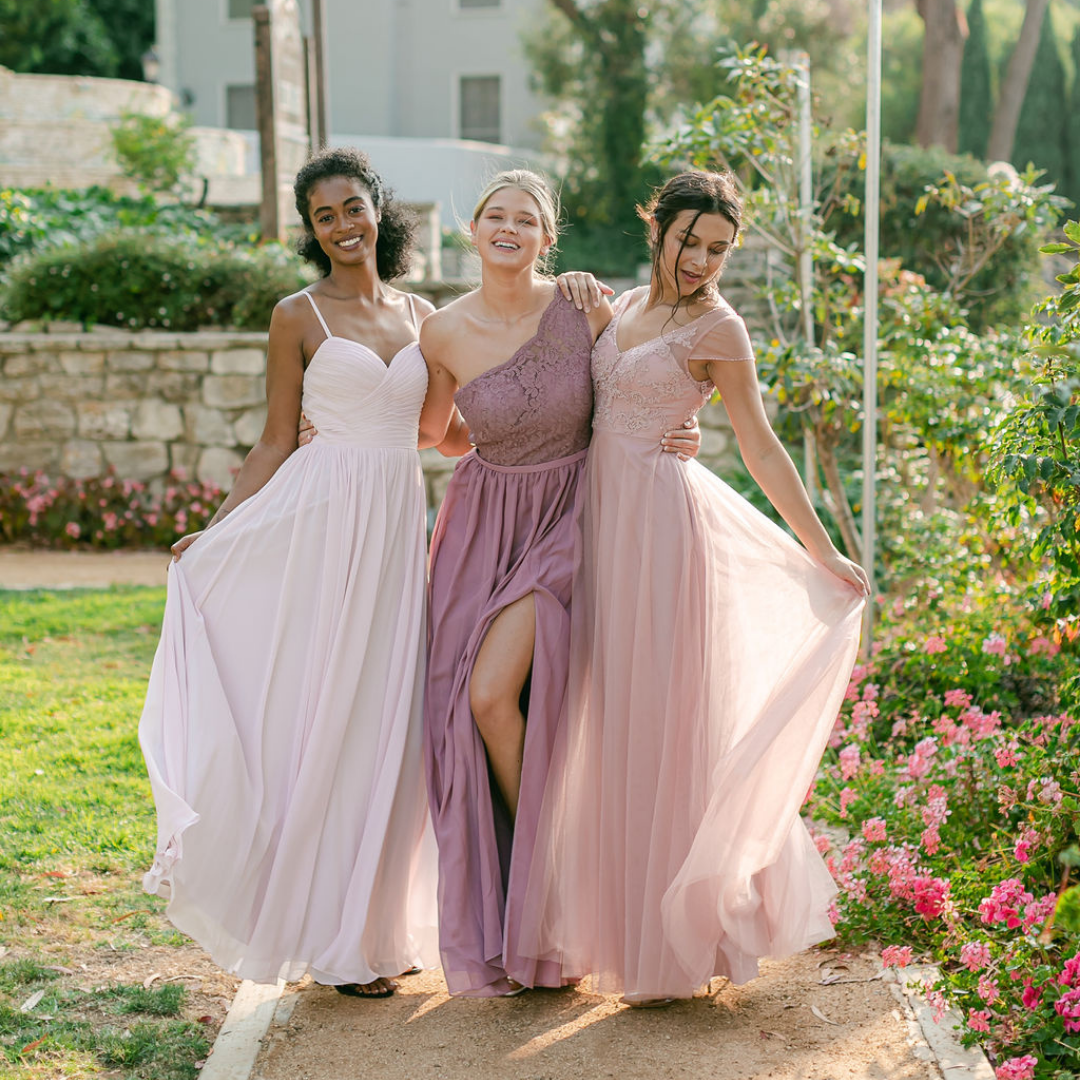 Dusty rose hotsell bridesmaid dresses modest